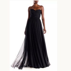 🖤 Monique Lhuillier Black Strapless Chiffon Bridesmaid Floor-length Gown Dress